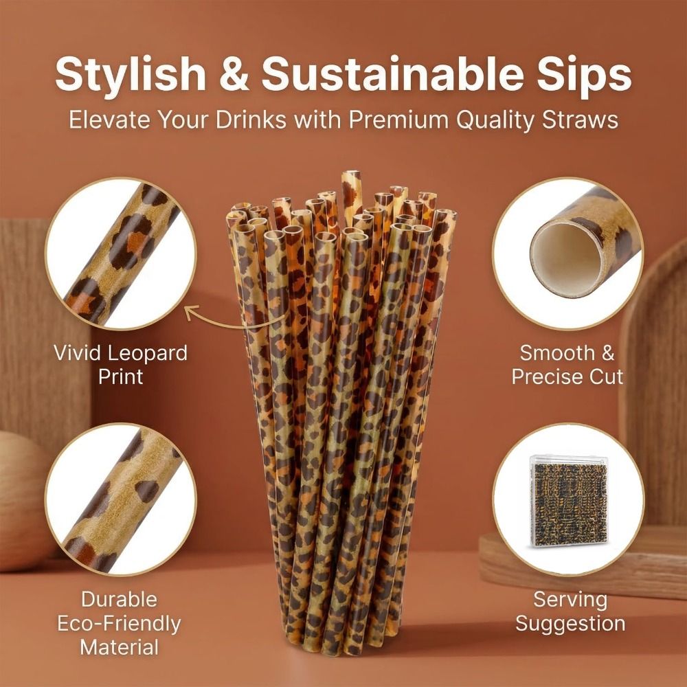 Reusable Straw - قشات شرب عصرية بطبعة الفهد، صديقة