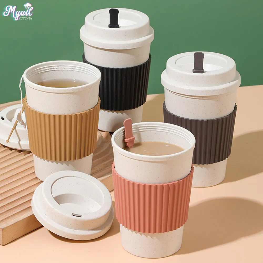 Reusable Straw - 450 مللي فناجين القهوة مع الأغطية