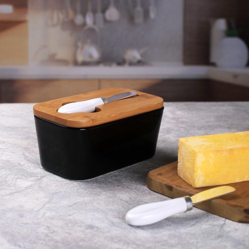 طبق زبدة سيراميك بسيط مع غطاء  - مراجعة Bamboo Cutlery وسعره